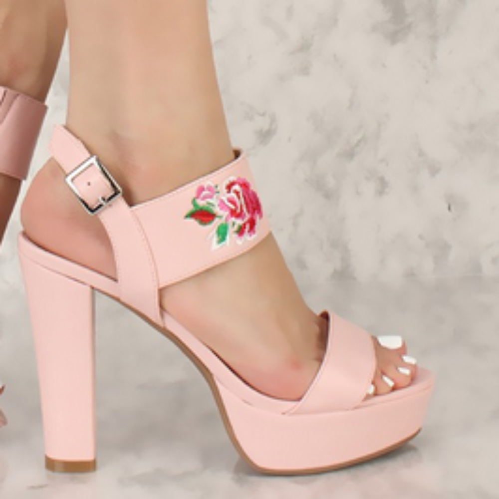 Embroidered Floral Platform Sandals